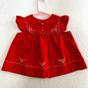 Vintage Tiny Tots Toddler Girl's Red Velour Embroidered Sweetheart Dress Size 2